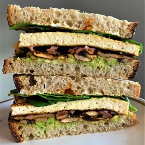 Tofu Egg & Mushroom Bacon Breakfast Sandwich