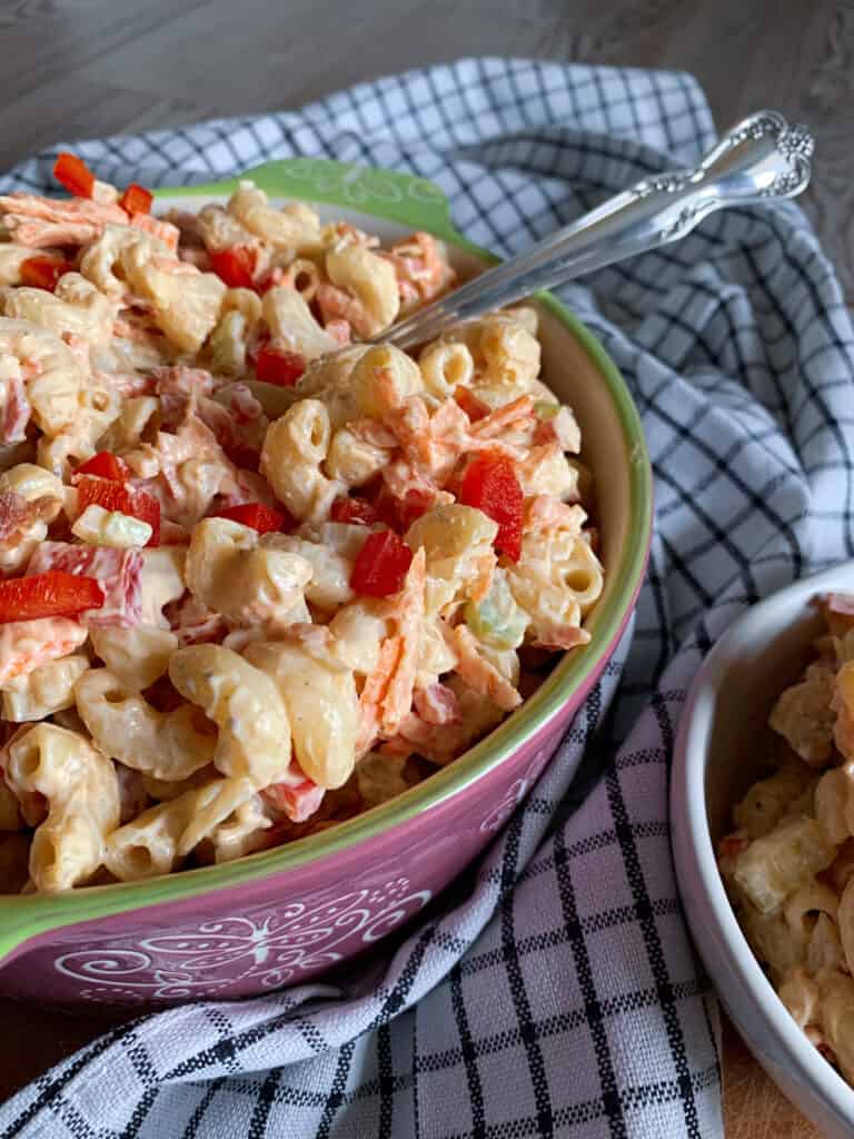 wfpb macaroni salad with red peppers