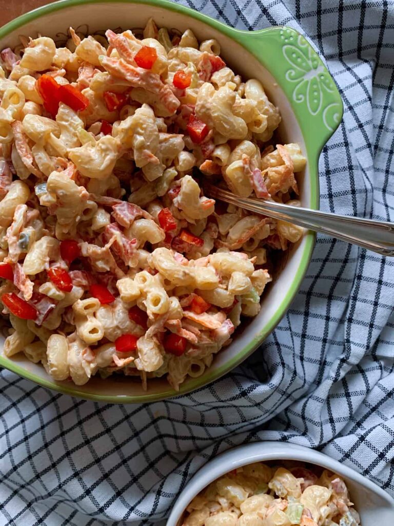 wfpb macaroni salad with red peppers