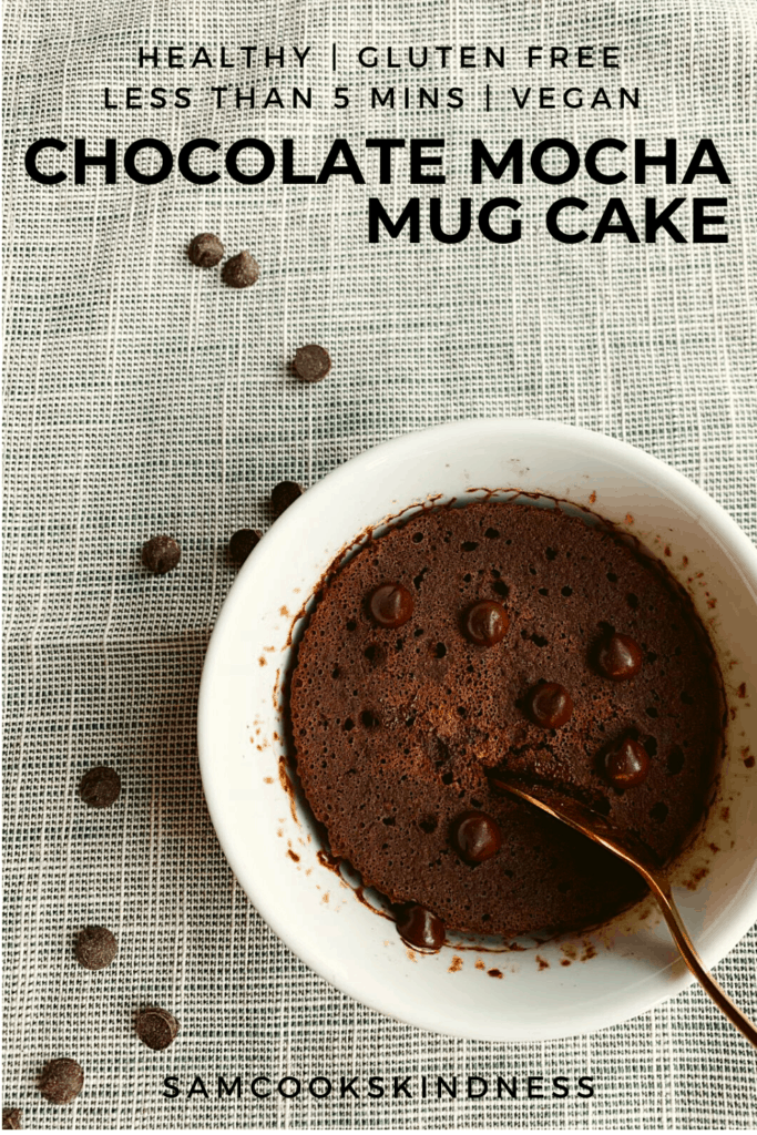 chocolate mocha mug cake in a white bowl pinterest pin