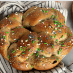 vegan easter bread breaded into a wreath, pinterest pin