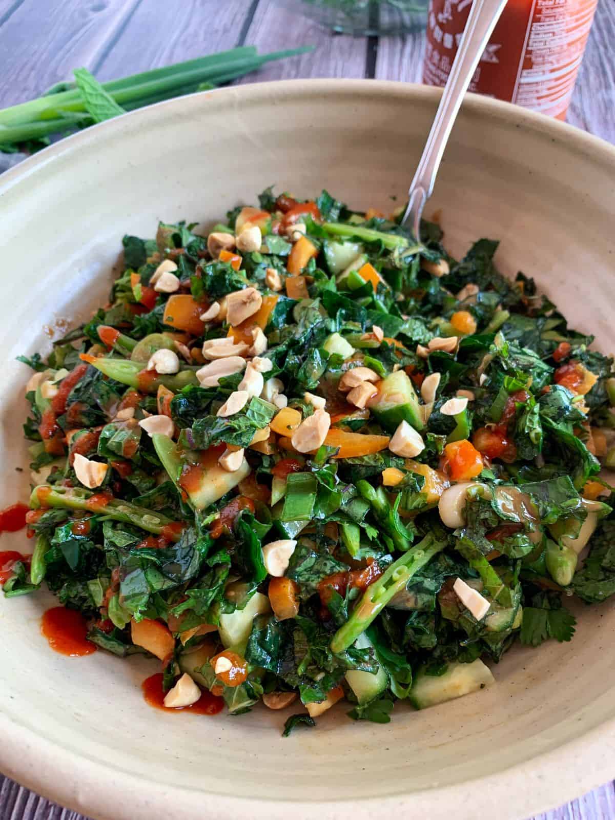 Chopped Salad with Sriracha Tofu & Peanut Dressing