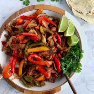 air fried fajitas in a white bowl