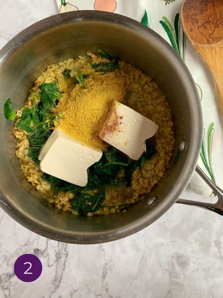 Vegan Savory Oatmeal with spinach & tofu
