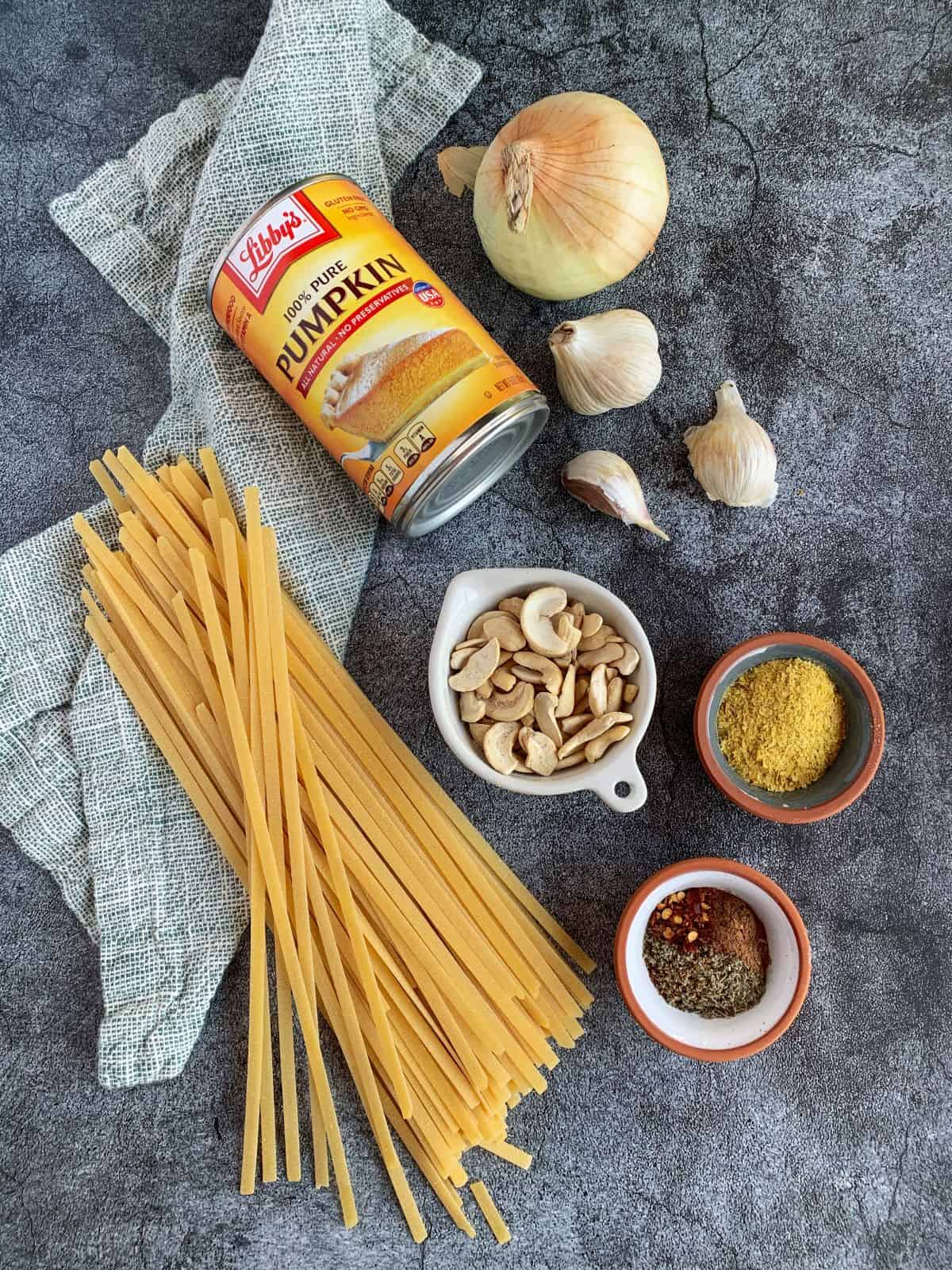 Ingredients for vegan pumpkin pasta.
