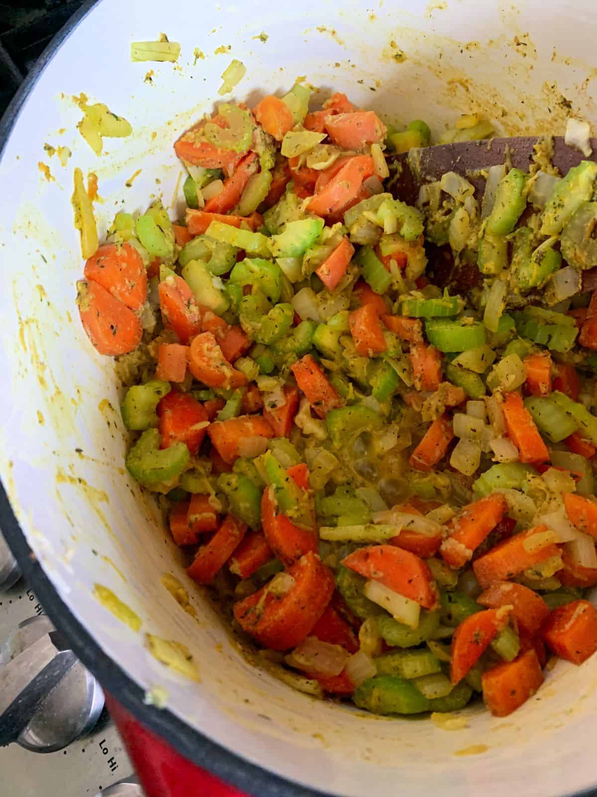 Mix sautéed veggies with spices and nutritional yeast.