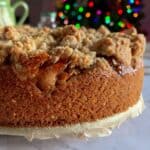 Vegan apple crumb cake side view of layers.