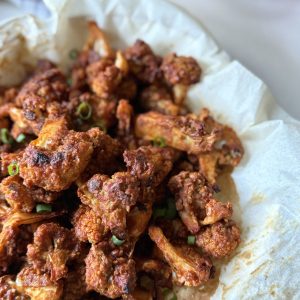 Baked, oil free crispy gochujang cauliflower