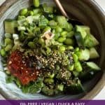 simple cucumber and edamame salad with coconut aminos and garlic chili sauce