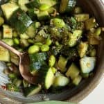 simple cucumber and edamame salad with coconut aminos and garlic chili sauce