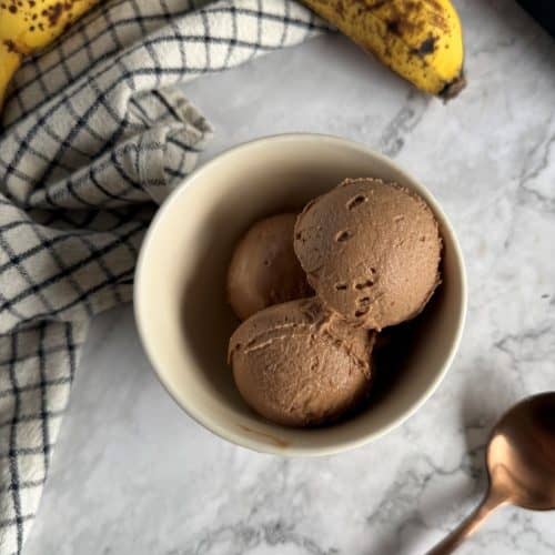 Healthy vegan Chocolate Elvis Ice Cream made in the ninja creami