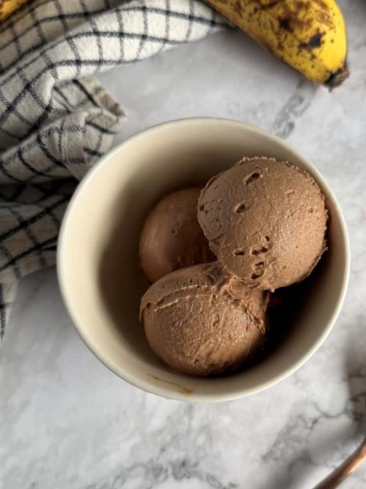 Healthy vegan Chocolate Elvis Ice Cream made in the ninja creami