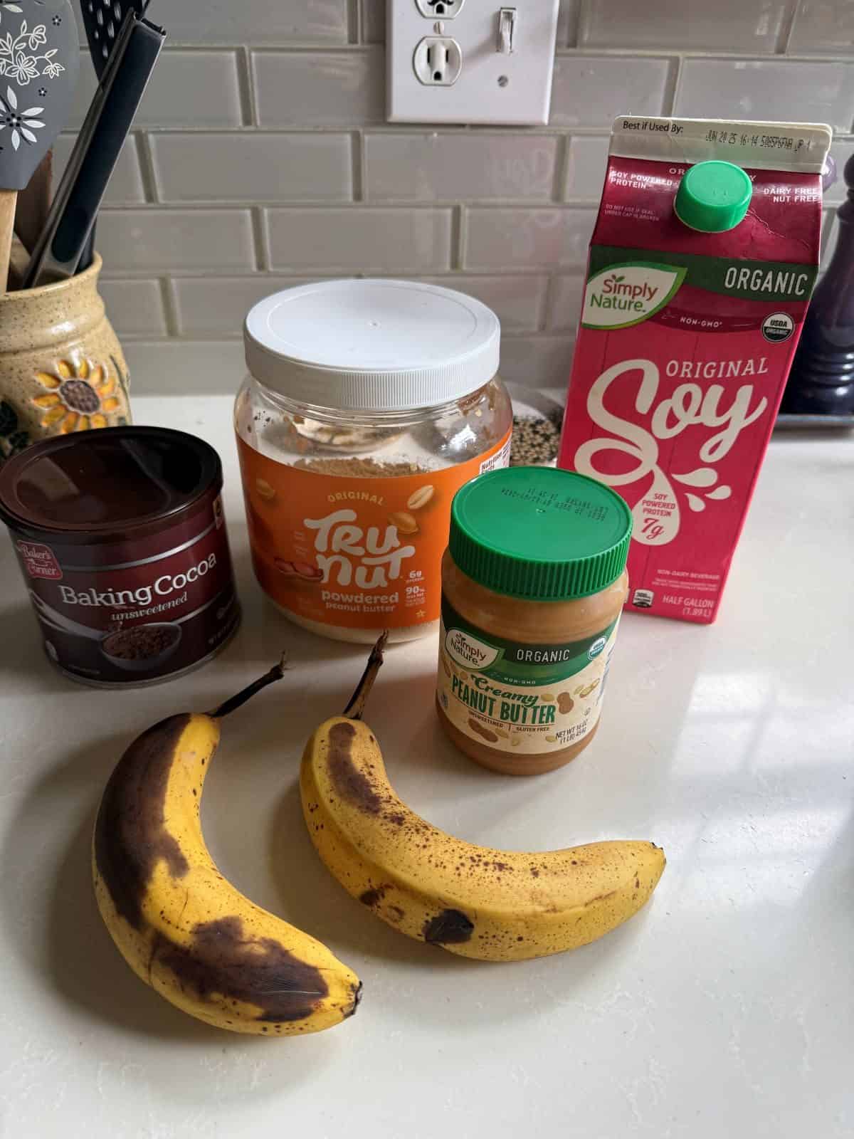 ingredients for Healthy Chocolate Elvis Ice Cream laid out on counter