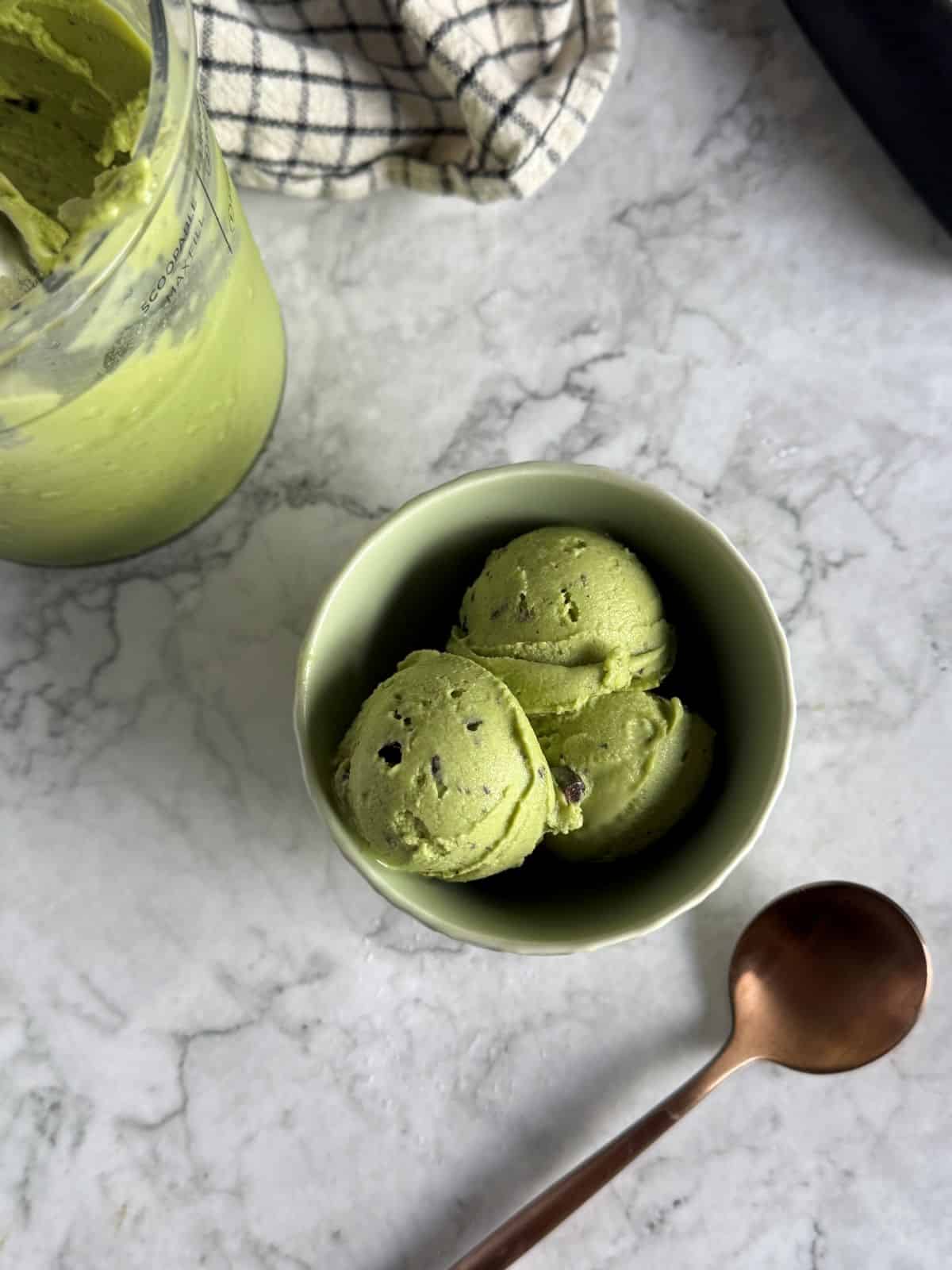 Vegan mint chocolate chip ice cream from the ninja creami, made healthy with hidden spinach and beans!
