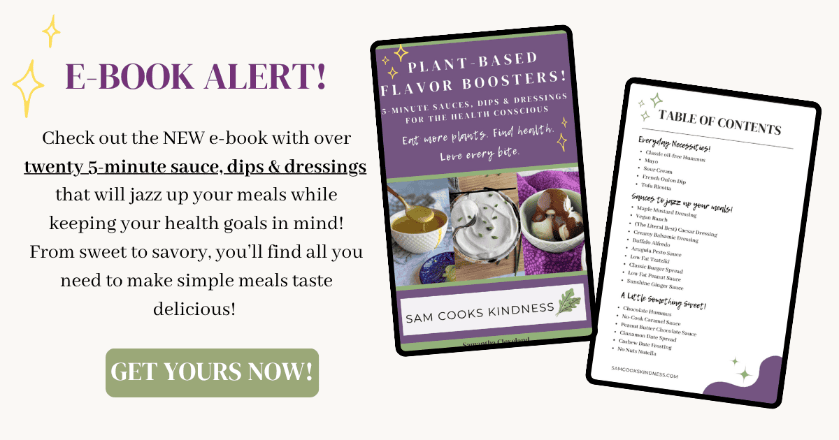 PLANT BASED FLAVOR BOOSTER INFORMATION- New e-book with 20 5 minute sauces dips & dressings, now on sale!