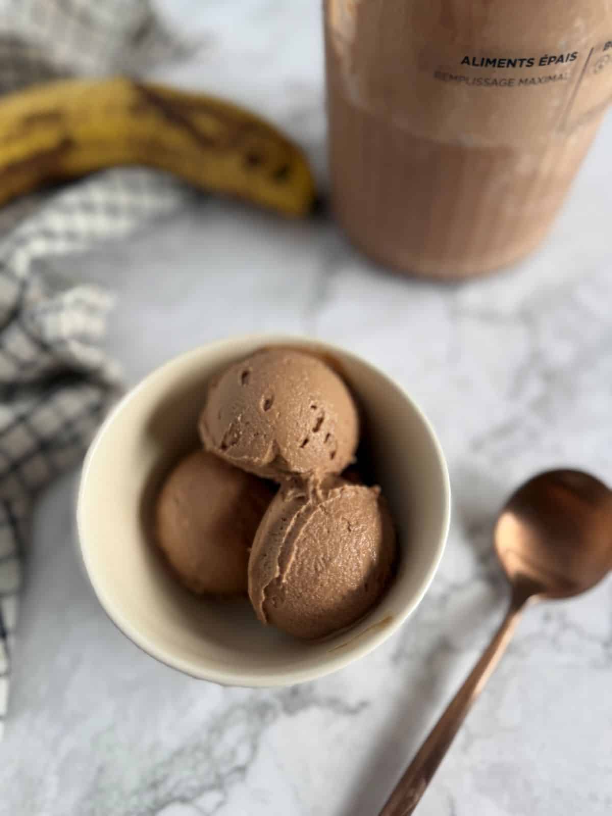 Healthy vegan Chocolate Elvis Ice Cream made in the ninja creami