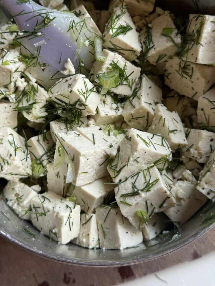 Marinated lemon dill tofu