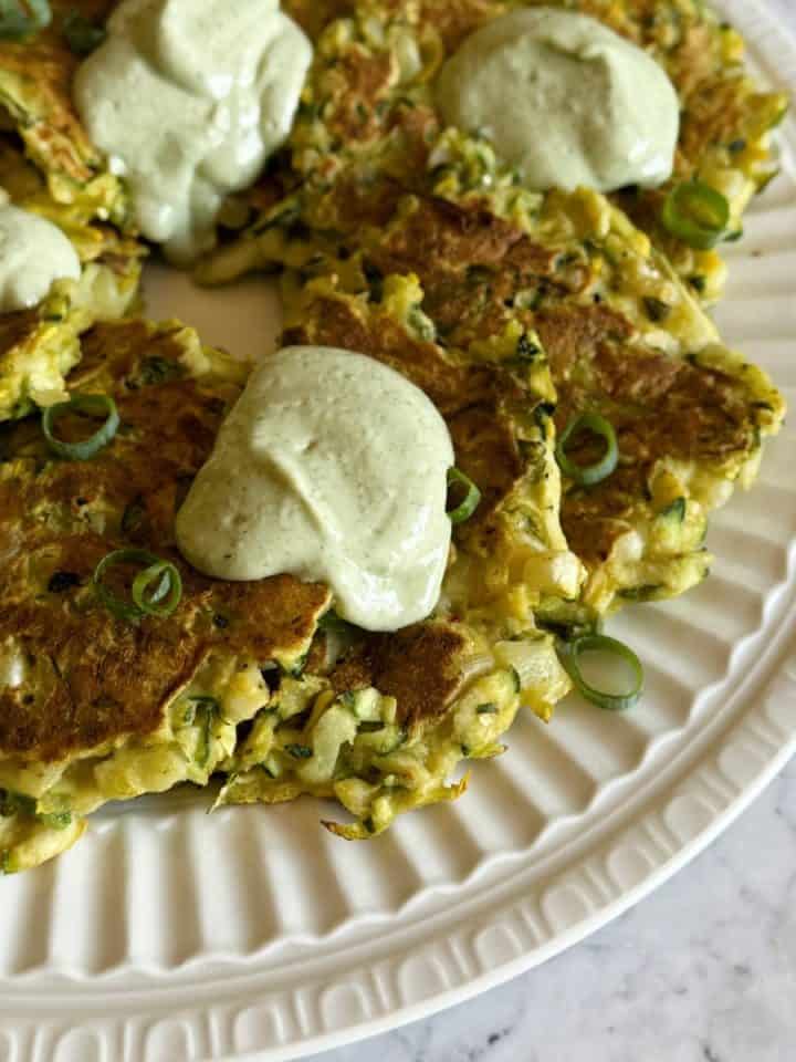 Vegan & gluten free zucchini corn fritters oil free