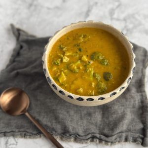 broccoli cheddar soup in a bowl- dairy free and vegan