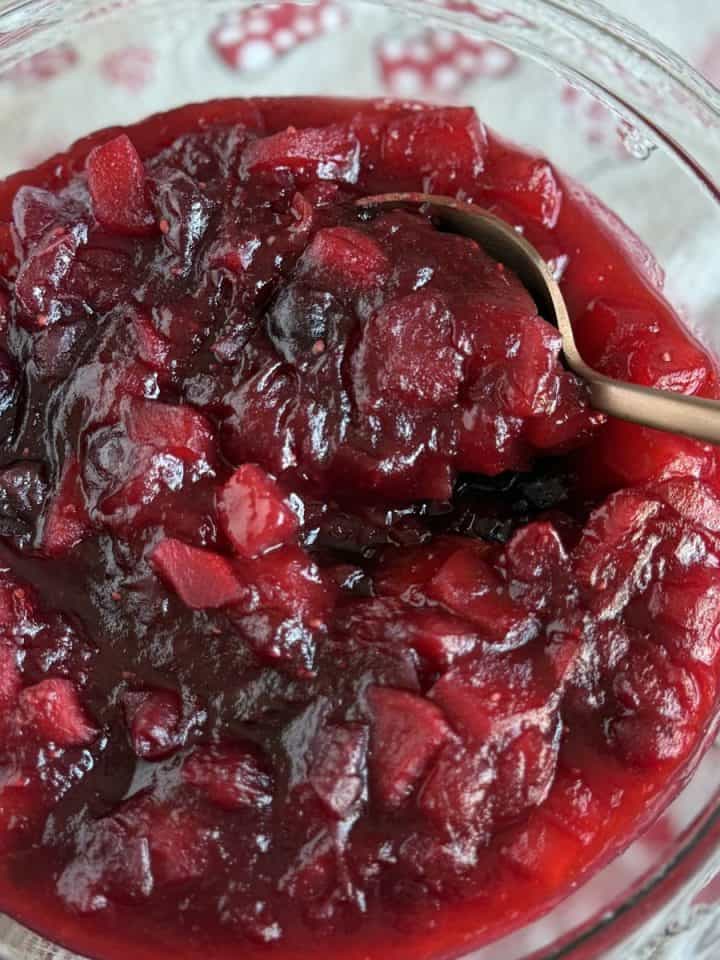Cranberry sauce made with apples, cinnamon and orange