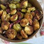 Oil free roasted brussels sprouts with pecans and cranberries