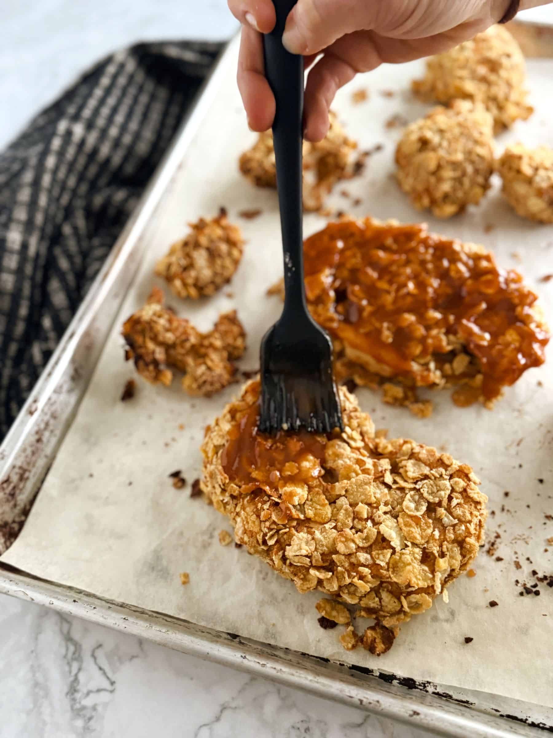 Glazing the crispy cauliflower