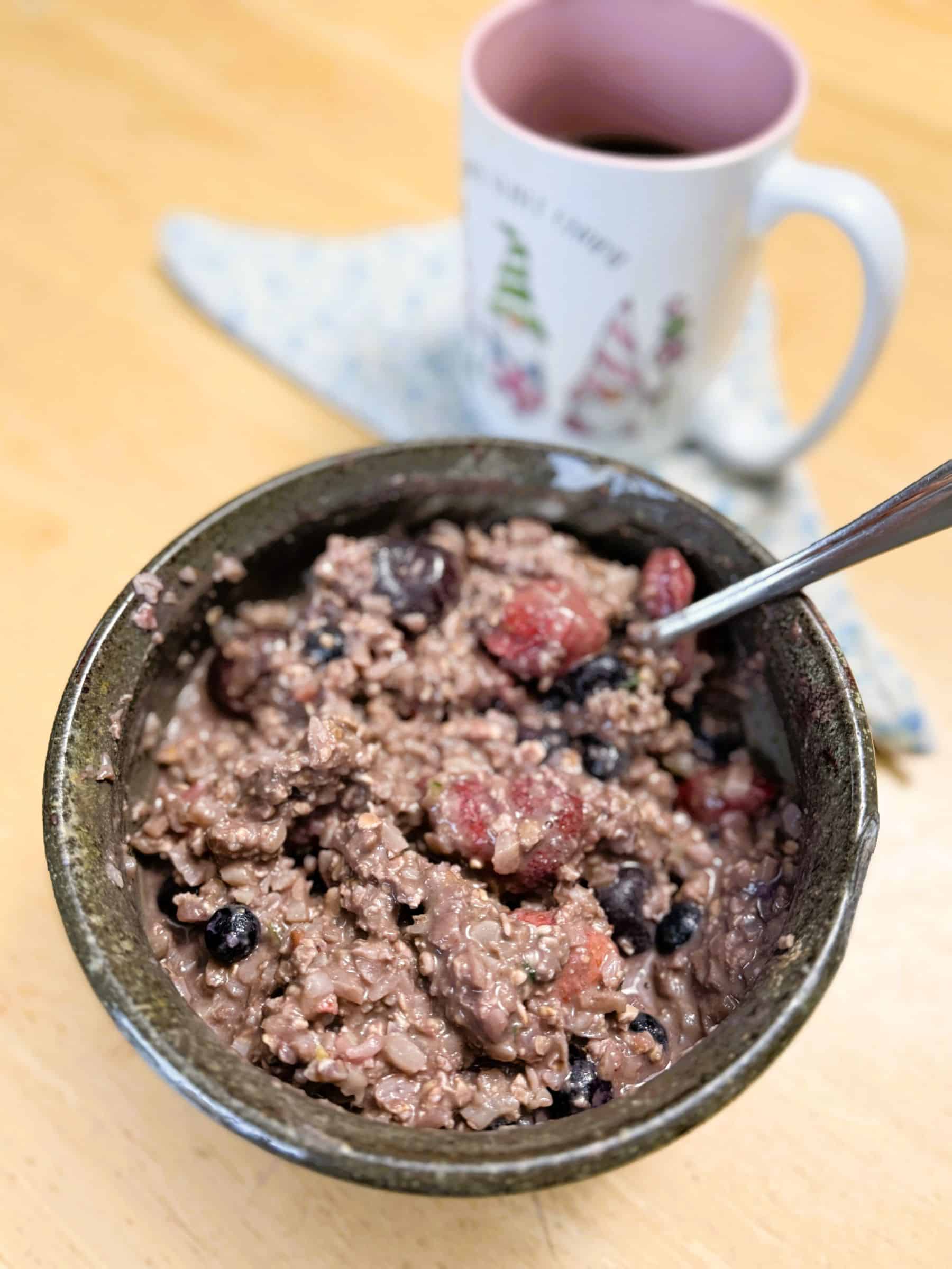 Chocolate Cherry Cauliflower Oatmeal mixed