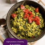 weight loss friendly, high protein vegan savory oatmeal with tvp and vegetables