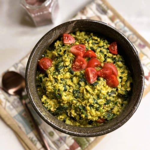 weight loss friendly, high protein vegan savory oatmeal with tvp and vegetables