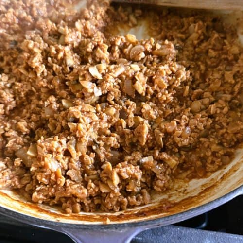 Healthy Vegan Ground meat made of tvp and mushrooms