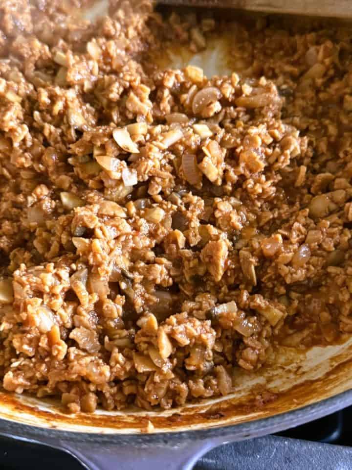 Healthy Vegan Ground meat made of tvp and mushrooms