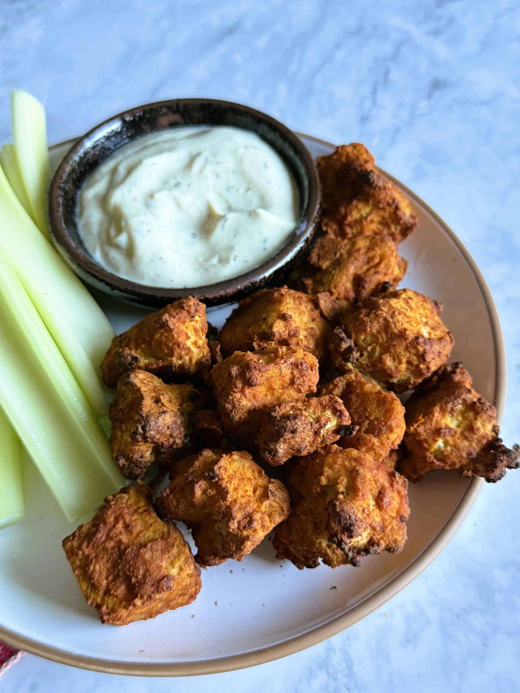 Easy oil free buffalo tofu air fried or baked