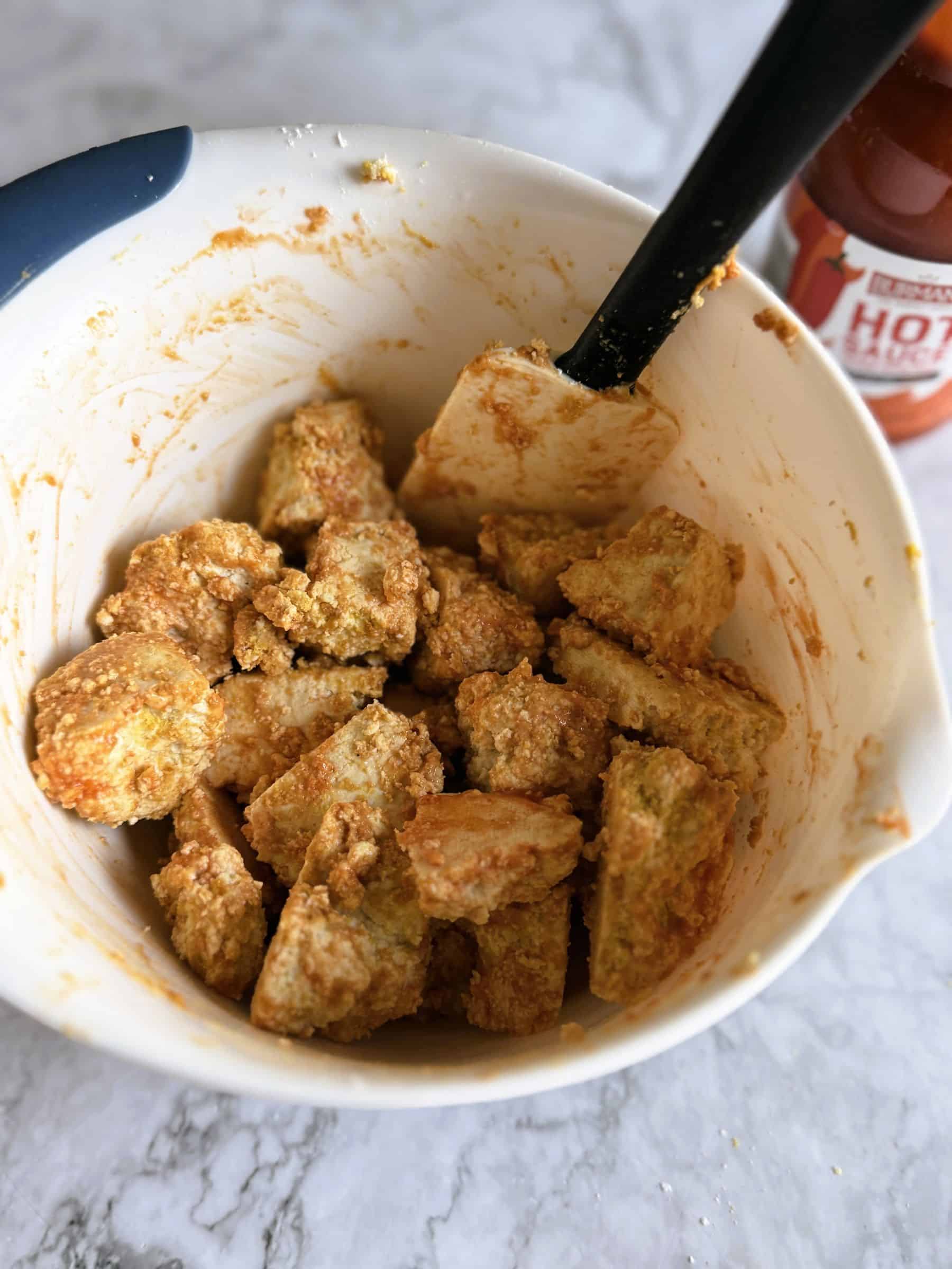 Easy oil free buffalo tofu air fried or baked