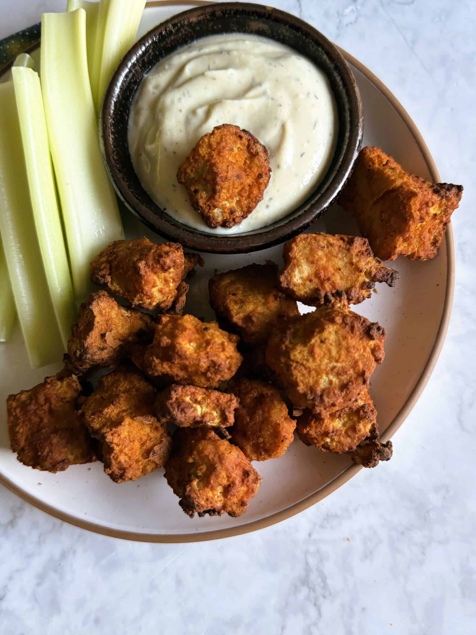 Easy oil free buffalo tofu air fried or baked