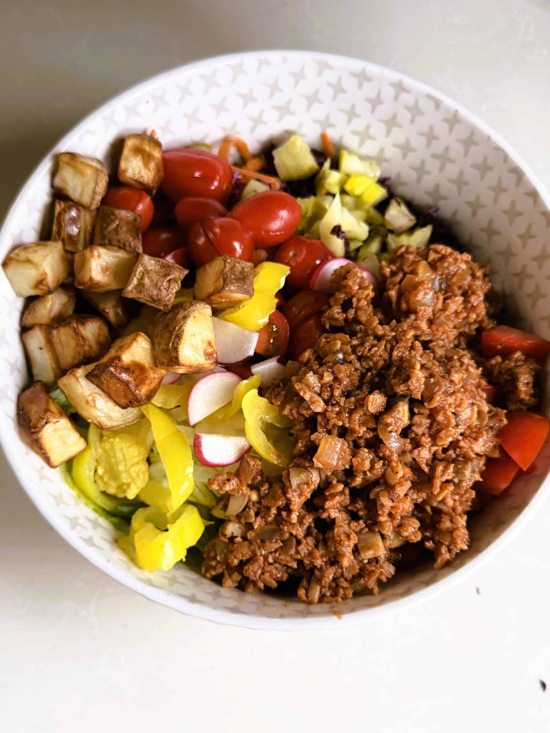 Healthy Vegan Ground meat made of tvp and mushrooms