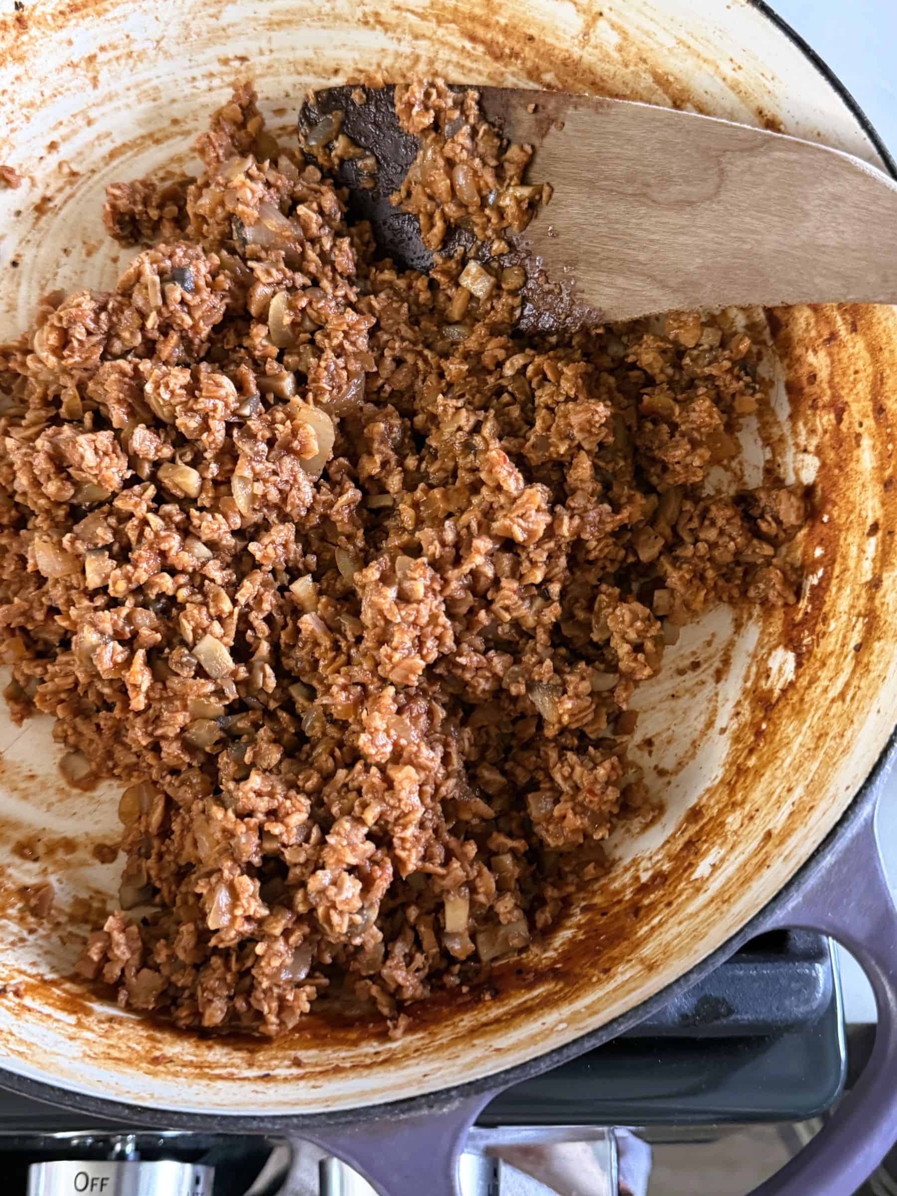 Healthy Vegan Ground meat made of tvp and mushrooms