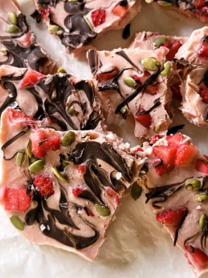 vegan Strawberry protein frozen yogurt bark