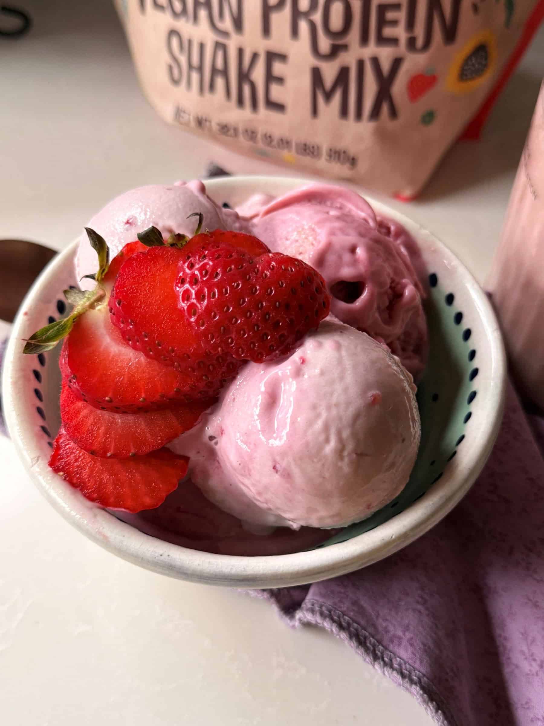 Strawberry protein creami with earthchimp vegan protein powder